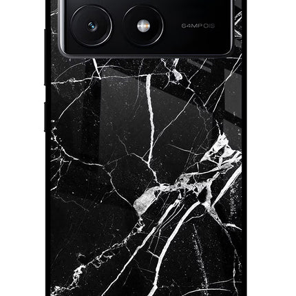 Black Marble Pattern Poco X6 Pro Glass Case Back Cover by Casekaro