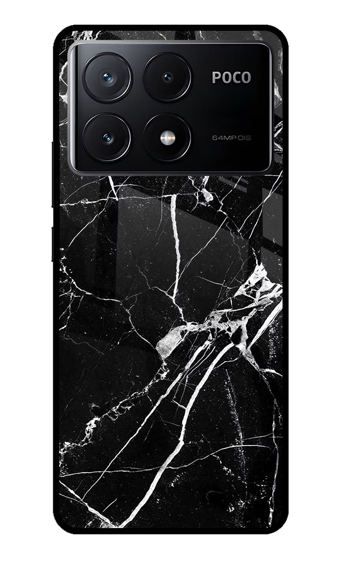 Black Marble Pattern Poco X6 Pro Glass Case Back Cover by Casekaro