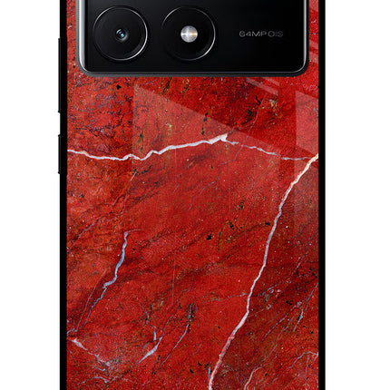 Red Marble Design Poco X6 Pro Glass Case Back Cover by Casekaro