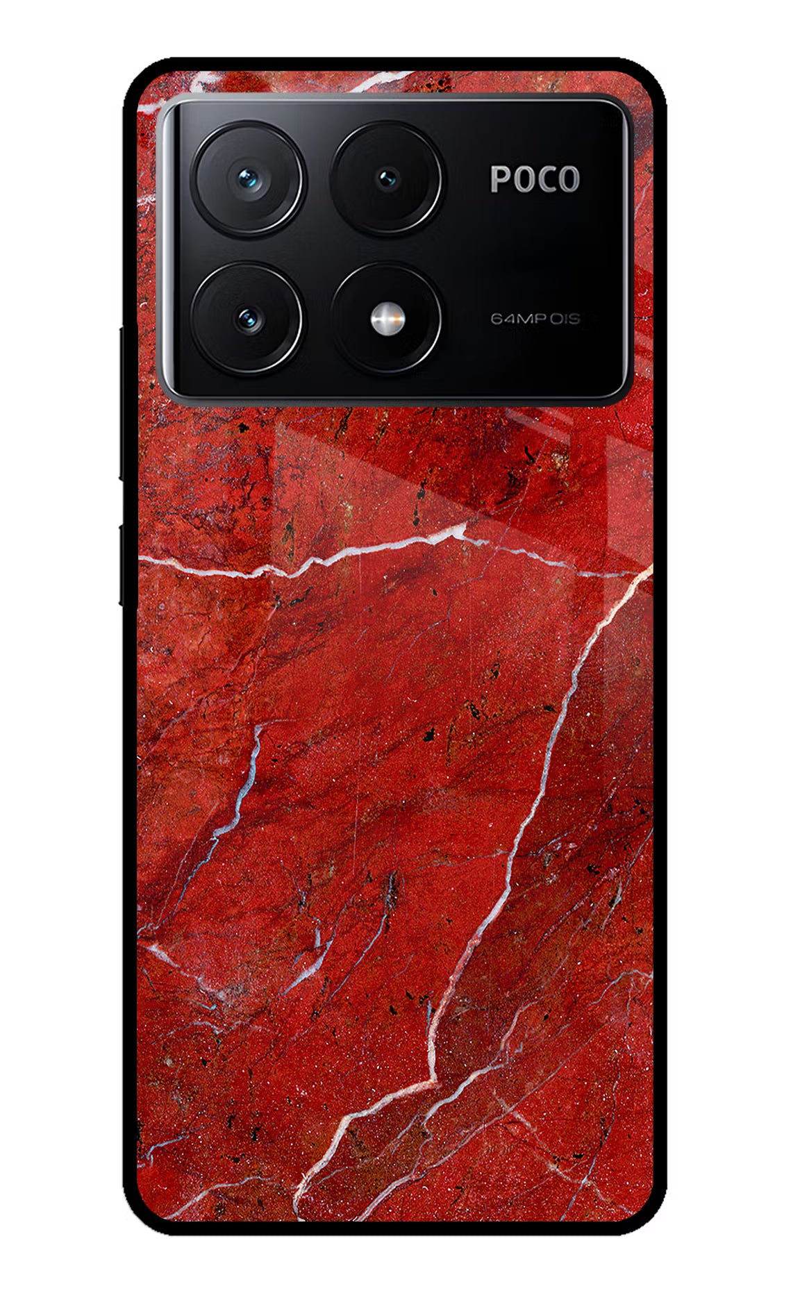 Red Marble Design Poco X6 Pro Glass Case Back Cover by Casekaro