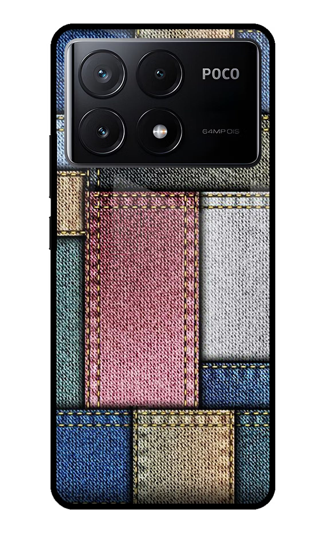 Multicolor Jeans Poco X6 Pro Glass Case Back Cover by Casekaro