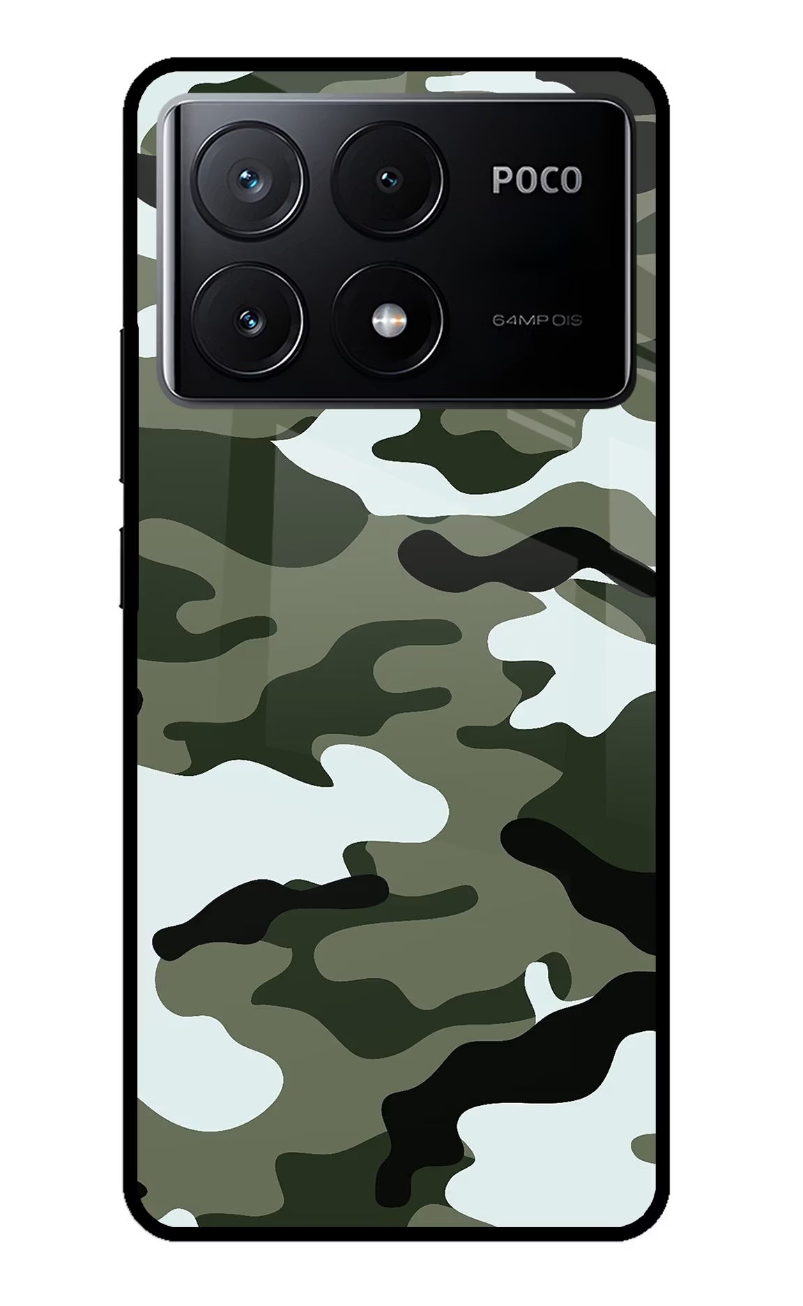 Camouflage Poco X6 Pro Glass Case Back Cover by Casekaro
