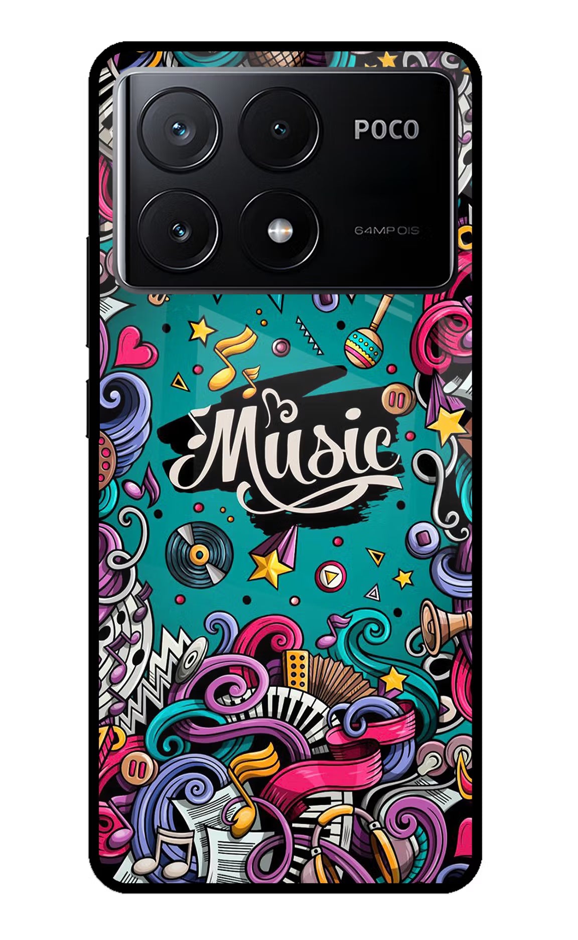 Music Graffiti Poco X6 Pro Glass Case Back Cover by Casekaro