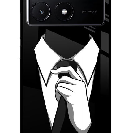 Black Tie Poco X6 Pro Glass Case Back Cover by Casekaro