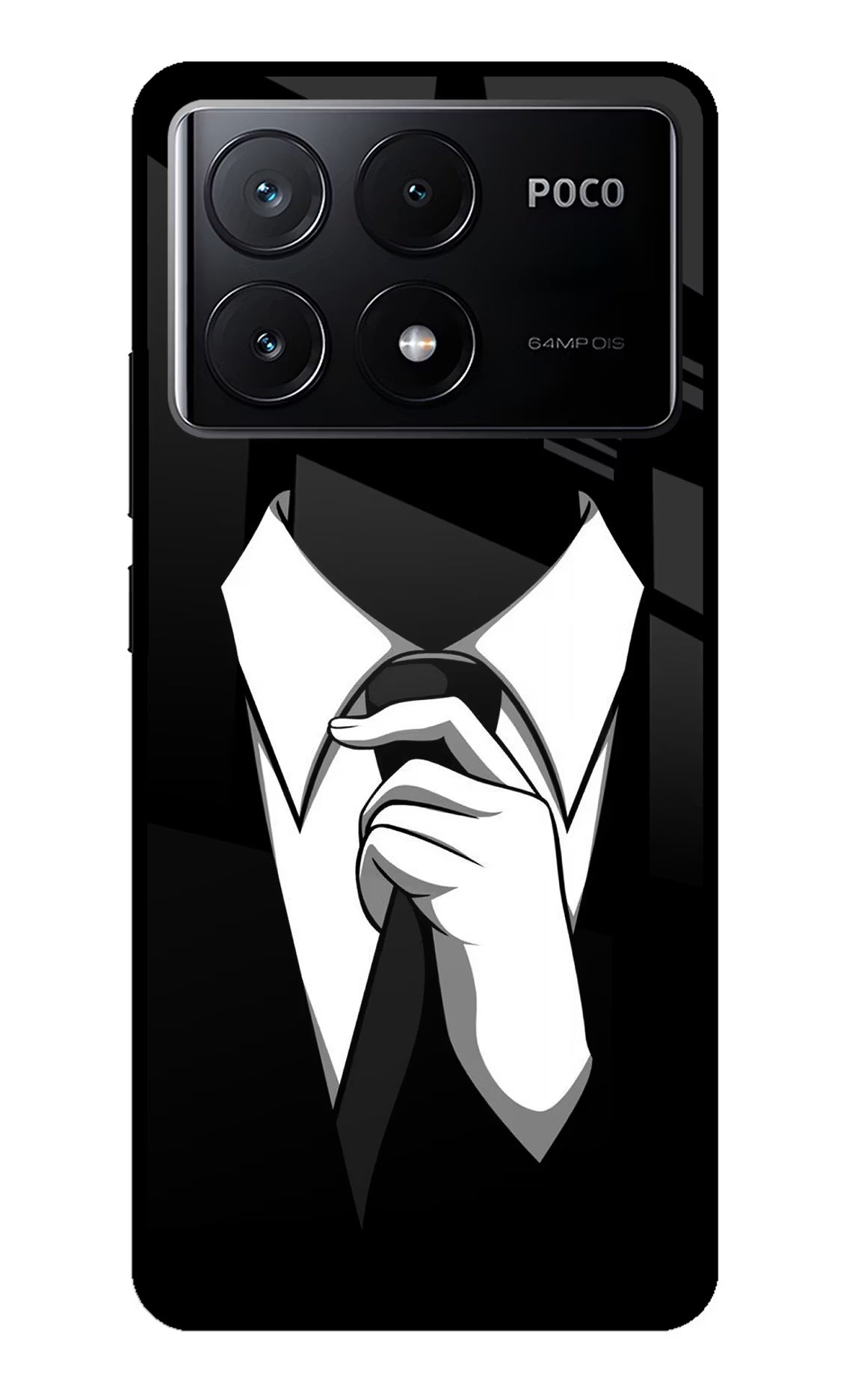 Black Tie Poco X6 Pro Glass Case Back Cover by Casekaro