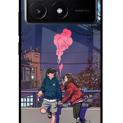 Chilling Couple Poco X6 Pro Glass Case Back Cover by Casekaro