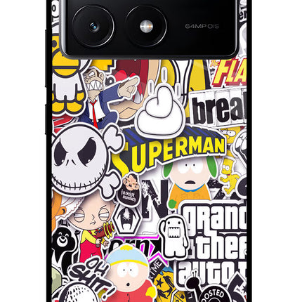 Sticker Bomb Poco X6 Pro Glass Case Back Cover by Casekaro