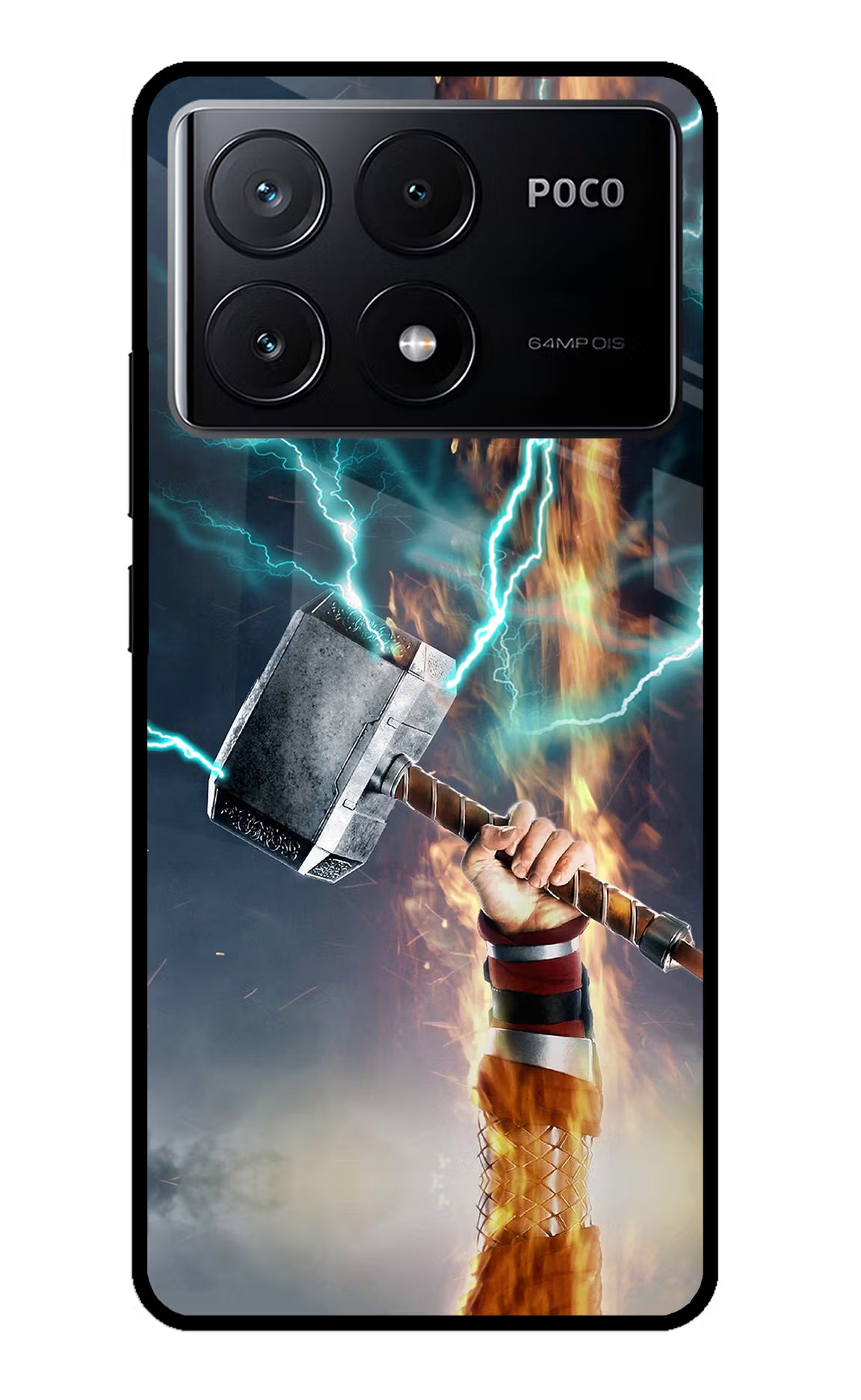 Thor Hammer Mjolnir Poco X6 Pro Glass Case Back Cover by Casekaro