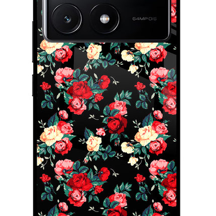 Rose Pattern Poco X6 Pro Glass Case Back Cover by Casekaro