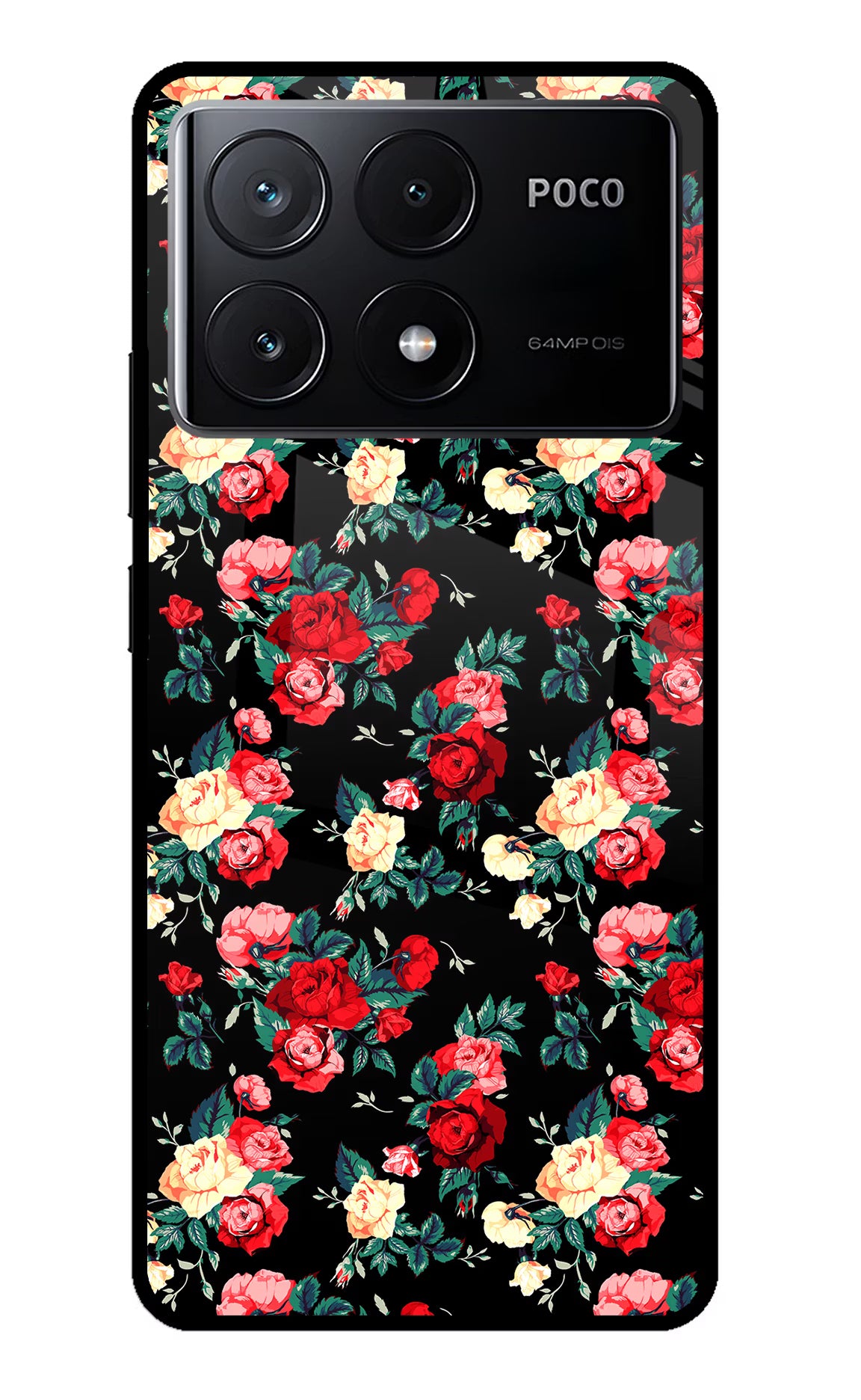 Rose Pattern Poco X6 Pro Glass Case Back Cover by Casekaro