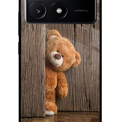 Teddy Wooden Poco X6 Pro Glass Case Back Cover by Casekaro
