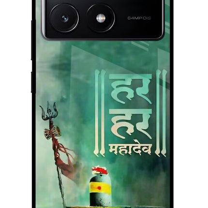 Har Har Mahadev Shivling Poco X6 Pro Glass Case Back Cover by Casekaro