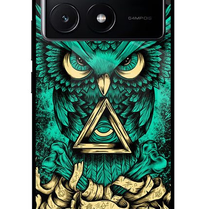 Green Owl Poco X6 Pro Glass Case Back Cover by Casekaro
