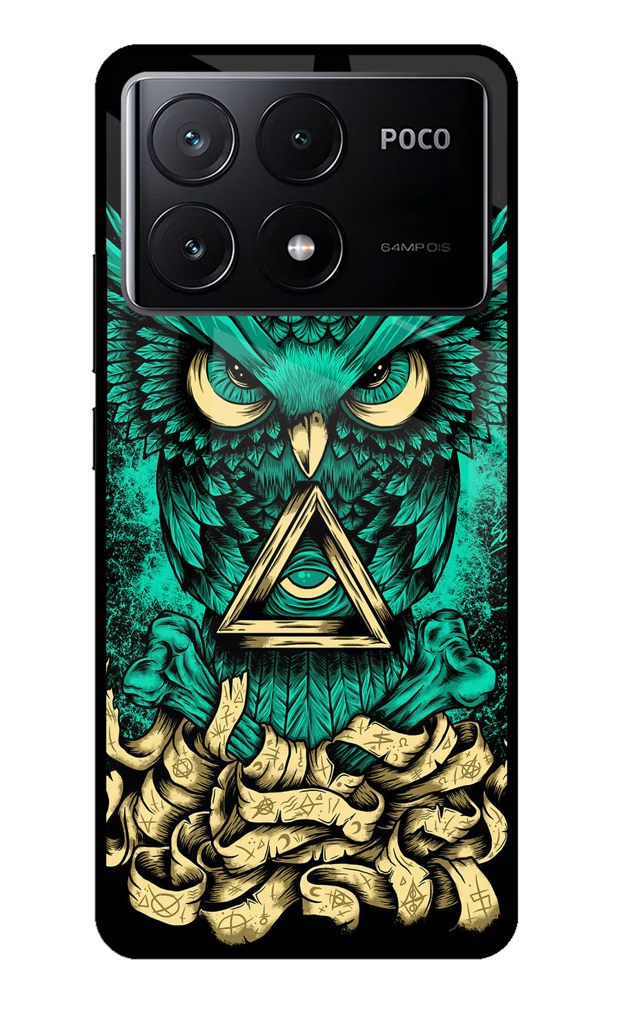 Green Owl Poco X6 Pro Back Cover, Glass case