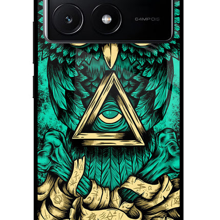 Green Owl Poco X6 Pro Glass Case Back Cover by Casekaro