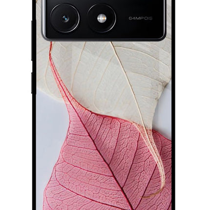 White Pink Leaf Poco X6 Pro Glass Case