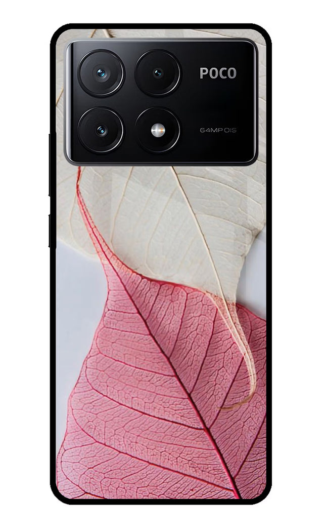 White Pink Leaf Poco X6 Pro Glass Case