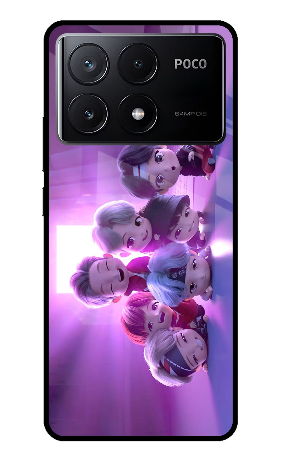 BTS Chibi Poco X6 Pro Glass Case Back Cover by Casekaro