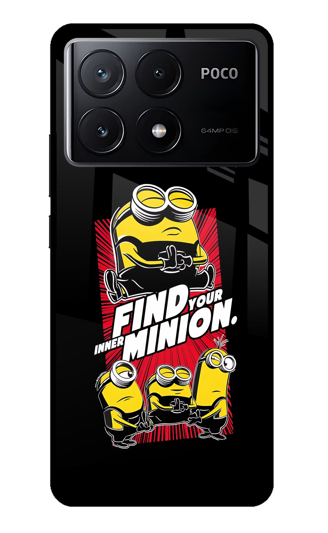 Find your inner Minion Poco X6 Pro Glass Case Back Cover by Casekaro