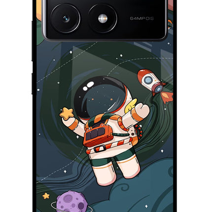 Cartoon Astronaut Poco X6 Pro Glass Case