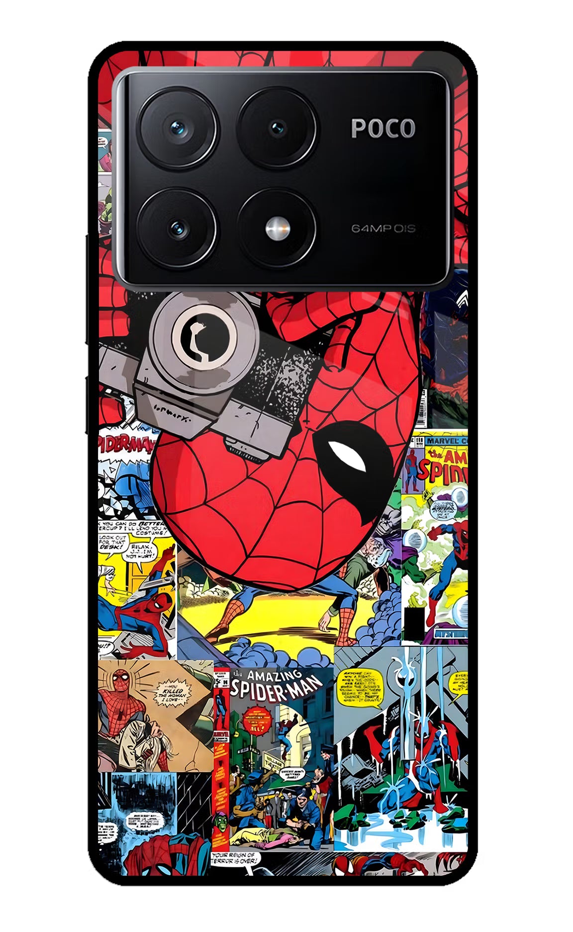 Spider Man Poco X6 Pro Glass Case Back Cover by Casekaro
