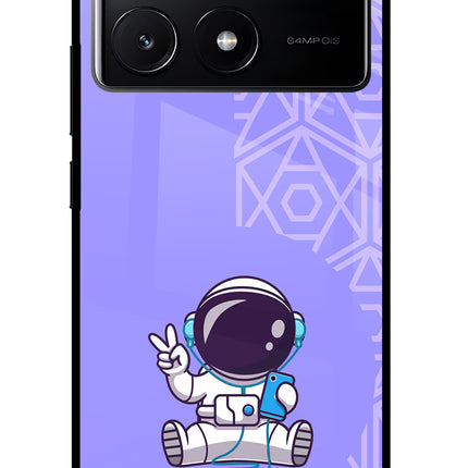 Cute Astronaut Chilling Poco X6 Pro Glass Case Back Cover by Casekaro