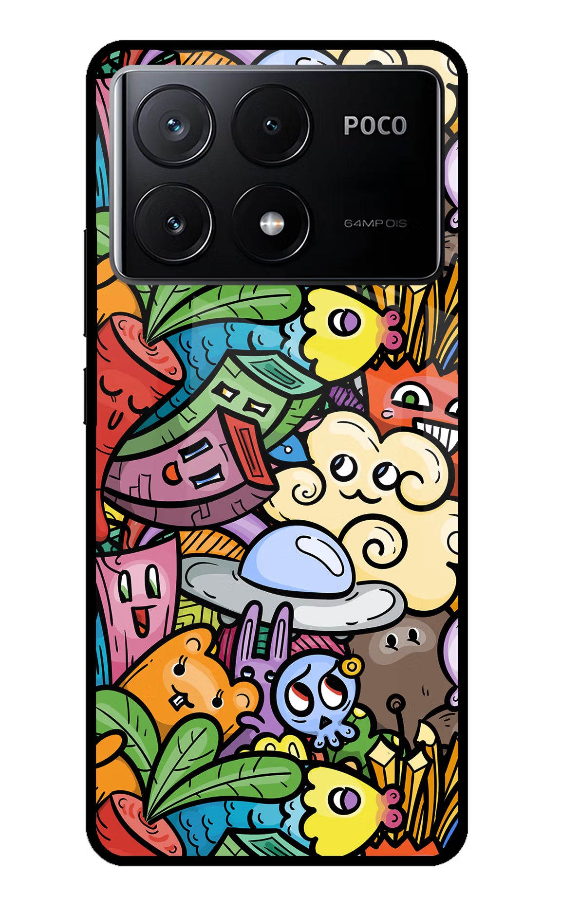 Veggie Doodle Poco X6 Pro Glass Case Back Cover by Casekaro