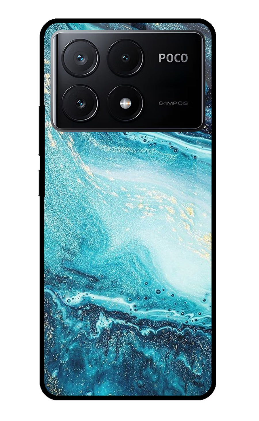 Blue Glitter Marble Poco X6 Pro Back Cover, Glass case