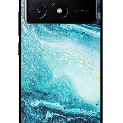 Blue Glitter Marble Poco X6 Pro Glass Case