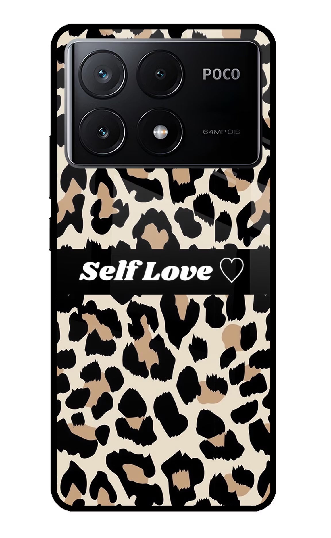 Leopard Print Self Love Poco X6 Pro Glass Case Back Cover by Casekaro