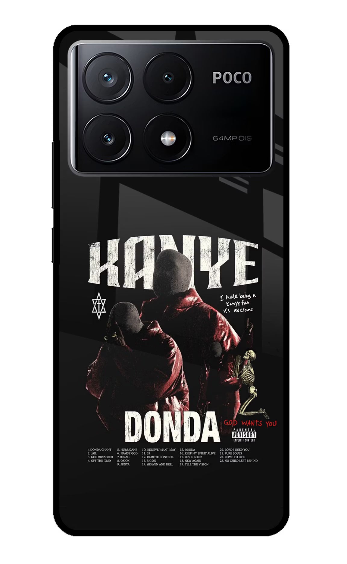 Donda Kanye West Poco X6 Pro Glass Case Back Cover by Casekaro