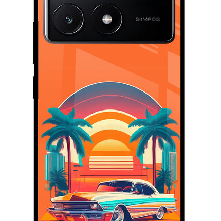 Palm Drive 80s Poco X6 Pro Glass Case Back Cover by Casekaro