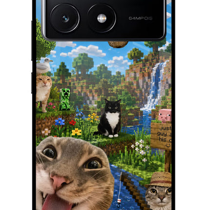Minecraft Cat Chaos Poco X6 Pro Glass Case Back Cover by Casekaro