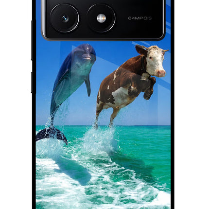 Dolphin vs Cow Poco X6 Pro Glass Case Back Cover by Casekaro
