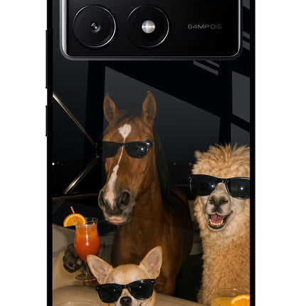 Party Squad Poco X6 Pro Glass Case Back Cover by Casekaro