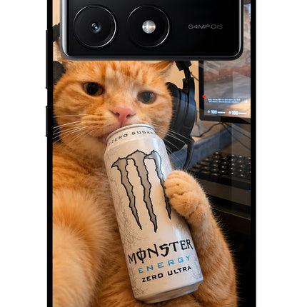 Gamer Cat Energy Poco X6 Pro Glass Case Back Cover by Casekaro