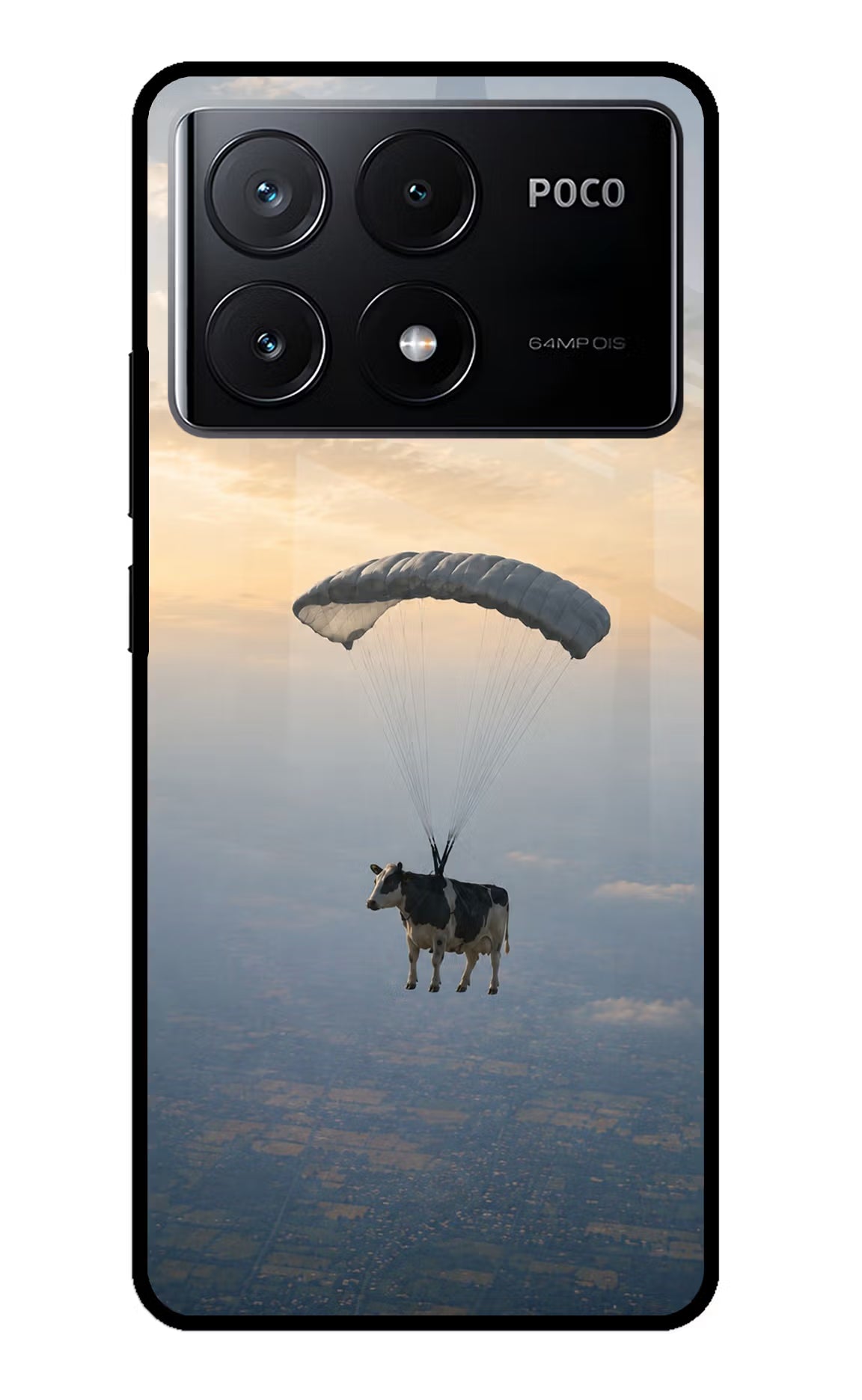 Skydiving Cow Poco X6 Pro Glass Case