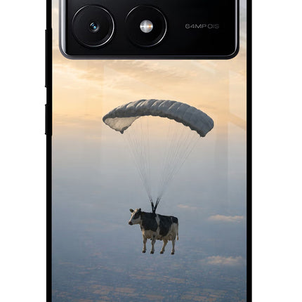 Skydiving Cow Poco X6 Pro Glass Case Back Cover by Casekaro
