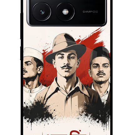 Bhagat Singh Trio Poco X6 Pro Glass Case Back Cover by Casekaro