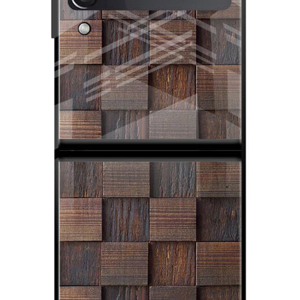 Wooden Cube Design Samsung Galaxy Z Flip3 Glass Case