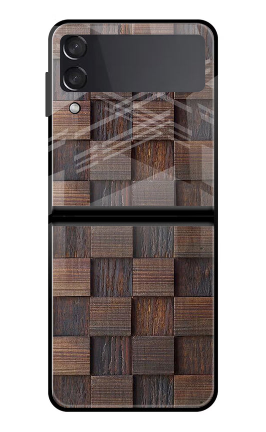 Wooden Cube Design Samsung Galaxy Z Flip3 Glass Case