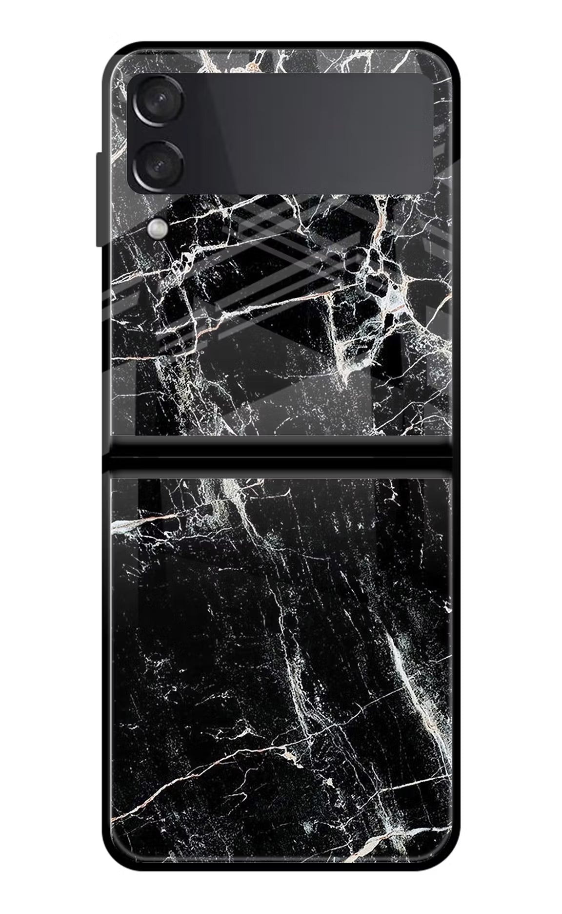 Black Marble Texture Samsung Galaxy Z Flip3 Glass Case Back Cover by Casekaro