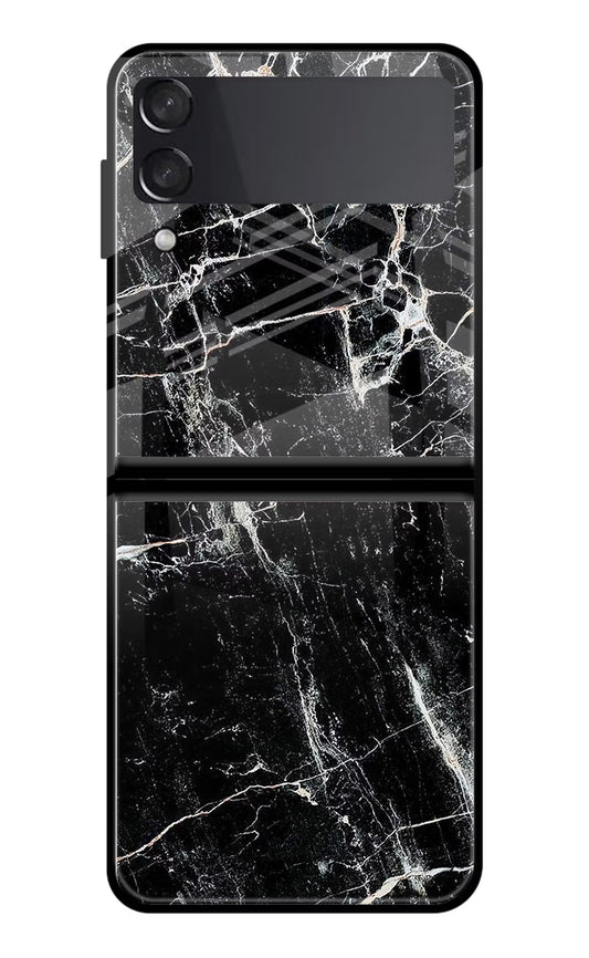 Black Marble Texture Samsung Galaxy Z Flip3 Glass Case