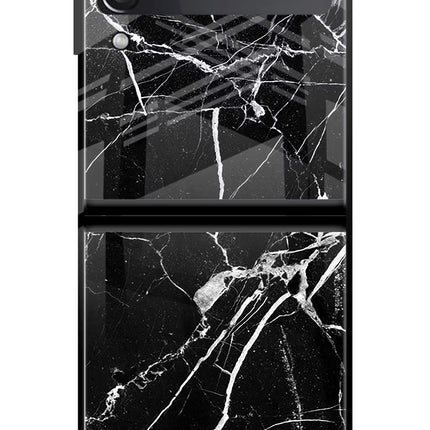 Black Marble Pattern Samsung Galaxy Z Flip3 Glass Case