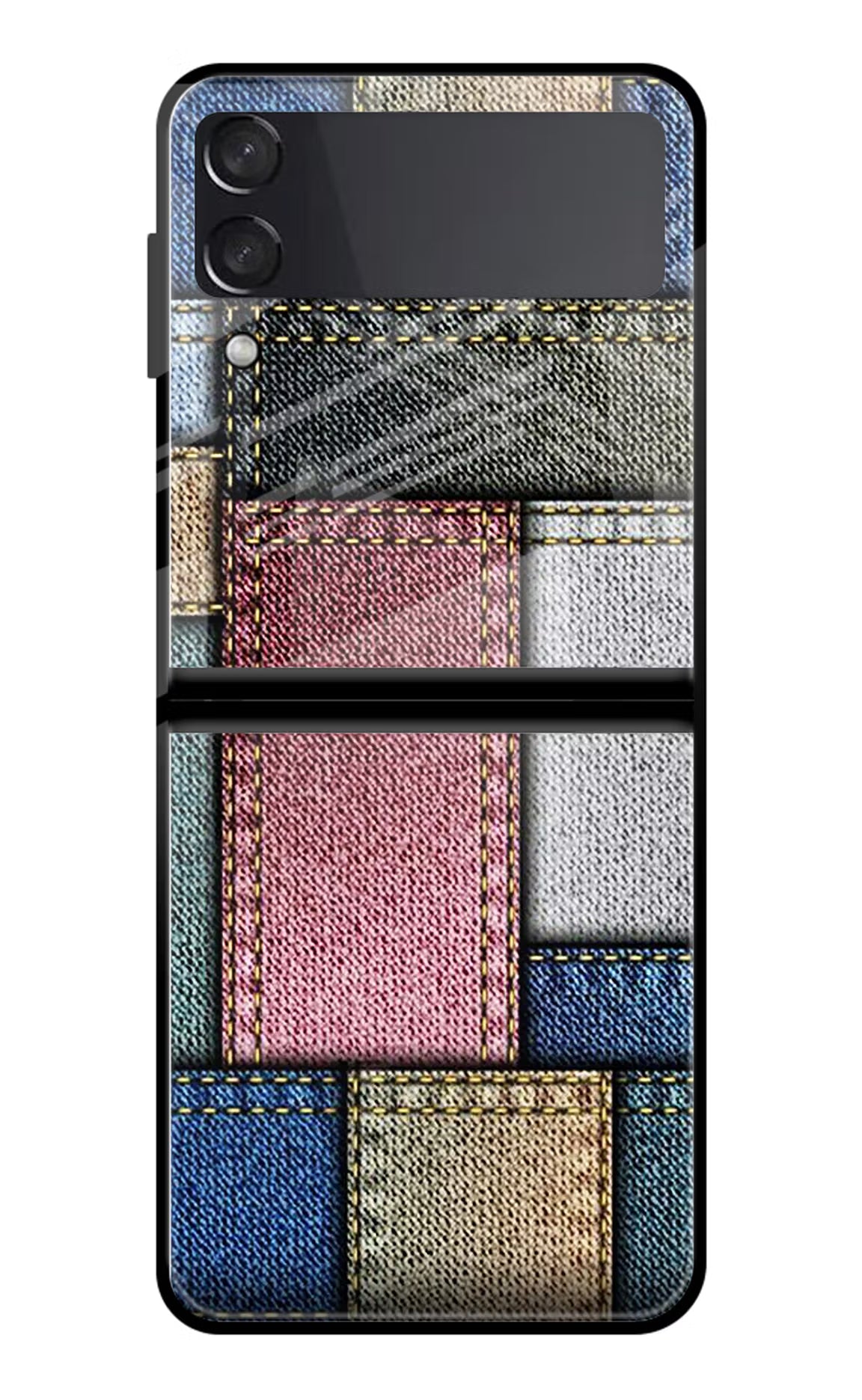 Multicolor Jeans Samsung Galaxy Z Flip3 Glass Case Back Cover by Casekaro