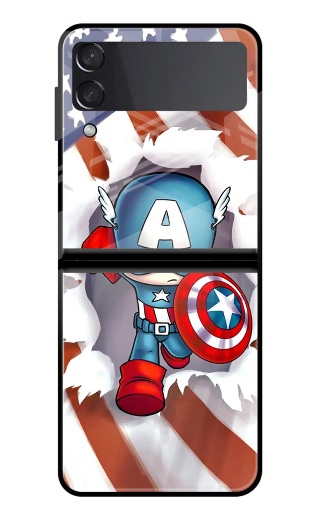 Captain America Samsung Galaxy Z Flip3 Glass Case Back Cover by Casekaro