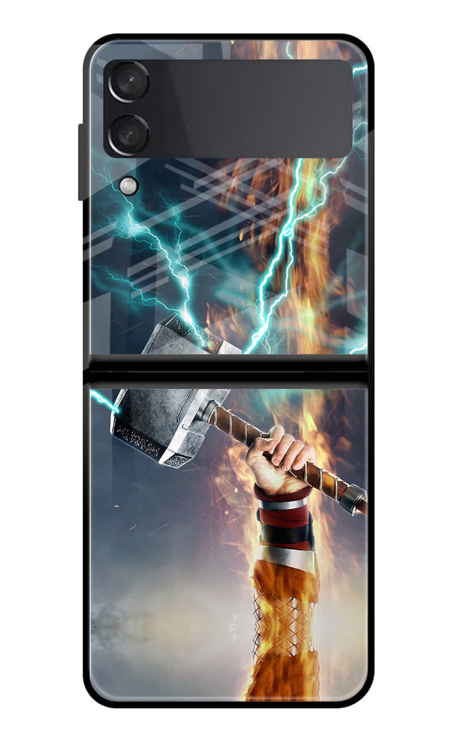 Thor Hammer Mjolnir Samsung Galaxy Z Flip3 Glass Case Back Cover by Casekaro