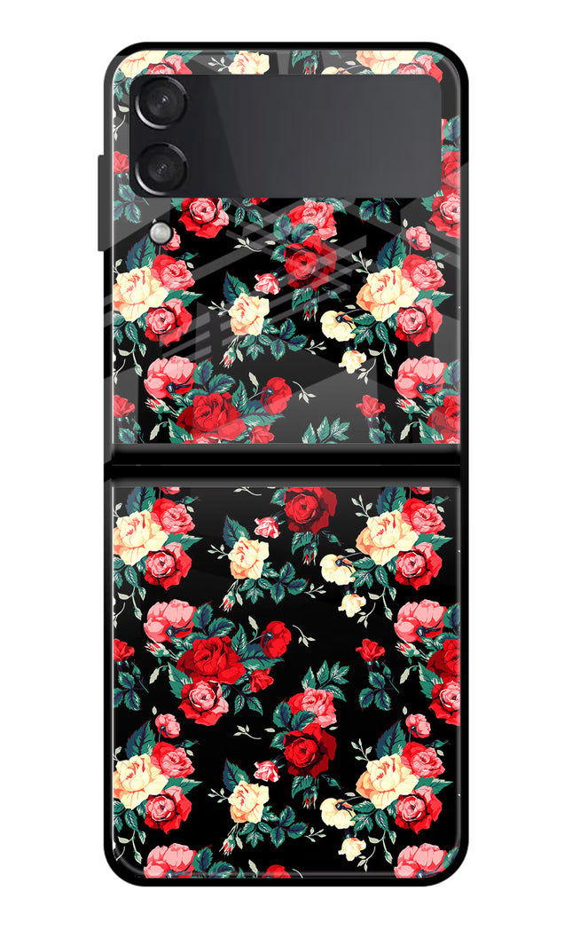 Rose Pattern Samsung Galaxy Z Flip3 Glass Case Back Cover by Casekaro