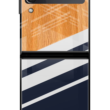 Blue and white wooden Samsung Galaxy Z Flip3 Glass Case