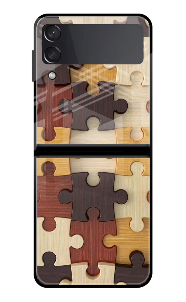 Wooden Puzzle Samsung Galaxy Z Flip3 Glass Case Back Cover by Casekaro